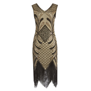 1920s Retro <b>Sequin</b> Beaded Tassel Dress V-Neck Sleeveless Evening Party Dress S-4XL Vintage Handmade - Product Image 4