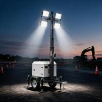 Tour d'éclairage mobile extérieure à LED diesel avec groupe électrogène, alimentation IP66, blanc, Ra90, 45000 lumens