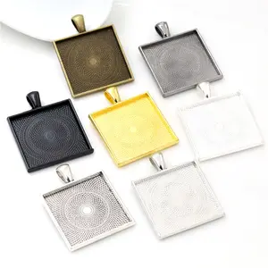 25mm Pendant Blank Bezel Trays Fit 25mm Square Cabochons Blank Base Setting Metal Multi-colors DIY Jewelry Making Findings