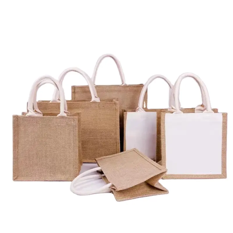 Großhandel Damen Leinen Handtasche Wieder verwendbare Geschenk Shopping Jute Handtaschen