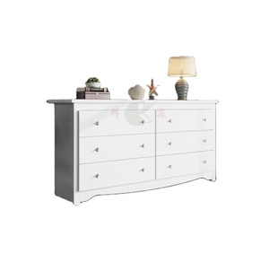 Commode en bois blanche à 6 tiroirs, 59 pouces de large, coffre de rangement moderne <span class=keywords><strong>pour</strong></span> chambre à coucher, salon, couloir - Product Image 1