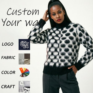 Maglione Morbido a <span class=keywords><strong>Pois</strong></span> da Donna, Collo Alto, in Mohair, <span class=keywords><strong>Maglia</strong></span> Soffice e Pelosa, Pullover Bianco e Nero, Abbigliamento Invernale di Tendenza - Product Image 1