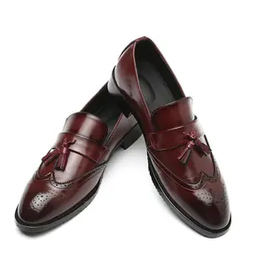 Sh11044a-zapatos de vestir de cuero para hombre, calzado formal con diseño de borlas, pedido mínimo, 1 par