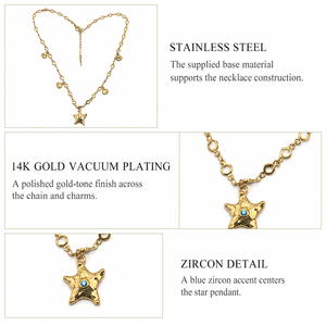 Shell Charm Star Necklace Stainless Steel 14K <b>Gold</b> Vacuum Plated Blue Zircon Pendant <b>Gold</b> and Silver Colors - Product Image 3