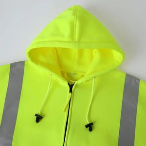 Sweat à capuche <span class=keywords><strong>de</strong></span> sécurité réfléchissant lavable pour hommes, manches longues, ourlet élastique et poches latérales, <span class=keywords><strong>veste</strong></span> <span class=keywords><strong>de</strong></span> travail d'hiver à fermeture éclair pour hommes - Product Image 5
