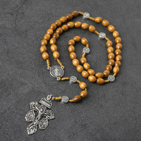[En Stock] Collier Chapelet Croix Catholique Christianisme Pendentif Pardon 8*10mm Souvenir de Pâques Rédemption Bijoux Pardon Vente en Gros