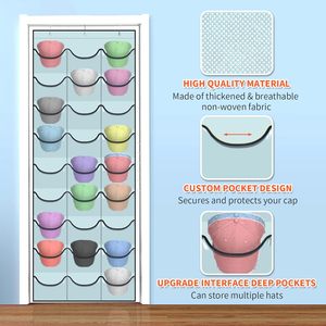 Hat Organizer 27 Pockets <b>Over</b> <b>The</b> <b>Door</b> Hanging Storage For Caps And Accessories Gray PVC Rectangle <b>Hook</b> Type Wall Mount Closet - Product Image 3