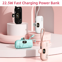 Meilleures ventes 2026 Mini 2-en-1 Ultra Mince Écran LED Charge Rapide 3A 5000mAh Batterie Externe Capsule Téléphone Câbles Intégrés Urgence