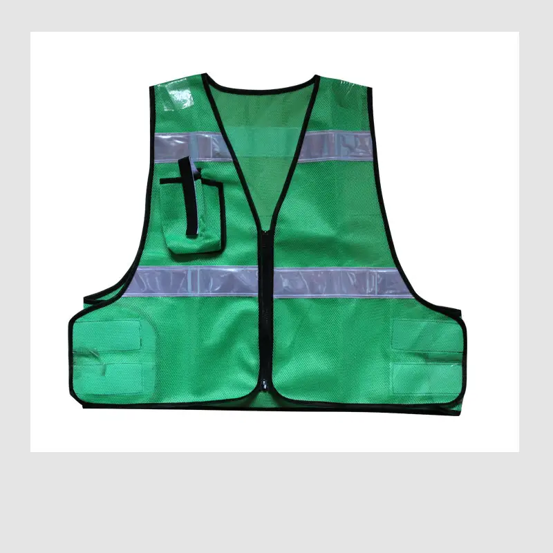 Gilet de sécurité en maille réfléchissant, en PVC, avec poches et fermeture éclair