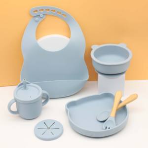 Bol à forte aspiration écologique et Non toxique, ensemble de cuillères, bavoir d'alimentation pour bébé, bol et assiette en Silicone pour bébé - Product Image 4