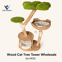Arbre à chat en bois avec perchoir floral, panier tressé et griffoir en sisal, mobilier d'intérieur, vente en gros