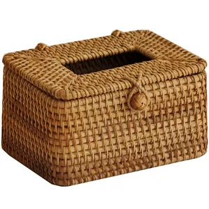 Wholesale Handmade Vietnamese Rattan Woven Tissue Box Household Creative Customized Logo Home Novelty Wooden Tissue Box Toy