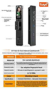 กล้องอลูมิเนียมมาตรฐาน IP54 ระบบอัตโนมัติเต็มรูปแบบ ควบคุมผ่านแอป Tuya รองรับ Wi-Fi พร้อมวิดีโออินเตอร์คอมแบบเรียลไทม์ ระบบจดจำใบหน้า 3 มิติ สมาร์ท<span class=keywords><strong>ล็อค</strong></span><span class=keywords><strong>ประตู</strong></span>พร้อม<span class=keywords><strong>เครื่อง</strong></span><span class=keywords><strong>สแกน</strong></span>ตา - Product Image 5