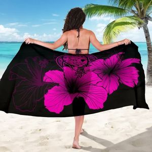 Paréo Hawaïen en Chiffon Imprimé Tortue et Fleur d'Hibiscus pour Femme – Maillot de Bain Sexy, Écharpe, Cache-Maillot, Kaftan de Plage - Product Image 3