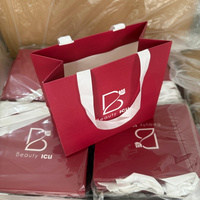 Schmuck Rote Papiertüten mit Eigenem Logo Kleine Kartontüten mit Bandgriff für Ringe Ohrringe Marke Maßgefertigt für Geschenke