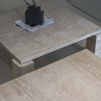 Table basse carrée en travertin beige poli, design nordique moderne, table d'appoint pour villa, salon, salle à manger de luxe, meubles