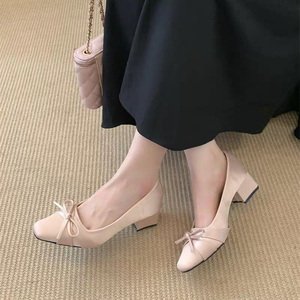 Zapatos de Tacón Grueso con Lazo de Satén y Chifón Estilo Francés para Mujer, Novedad 2026, Estilo Coreano, Perfectos para Vestidos - Product Image 4