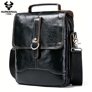HUMERPAUL, bolso <span class=keywords><strong>de</strong></span> hombro a la moda para <span class=keywords><strong>hombre</strong></span>, bolsos <span class=keywords><strong>de</strong></span> mensajero informales <span class=keywords><strong>de</strong></span> <span class=keywords><strong>cuero</strong></span> genuino para el trabajo, Bolso con solapa para exteriores <span class=keywords><strong>de</strong></span> alta calidad para <span class=keywords><strong>hombre</strong></span> - Product Image 3