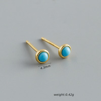 Anting-anting stud mini batu pirus asli berlapis emas 18K dan rhodium, perak sterling 925, grosir, mungil, untuk pesta pernikahan
