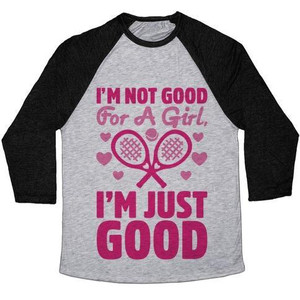 Camiseta de béisbol unisex de mezcla triple con estampado de tenis: No soy buena para ser una chica, sólo soy buena en tenis - Product Image 5