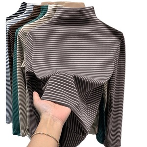 Women Long Sleeve High Neck Striped Thermal Top Autumn Winter Inner Layer Warm T-Shirt - Product Image 5