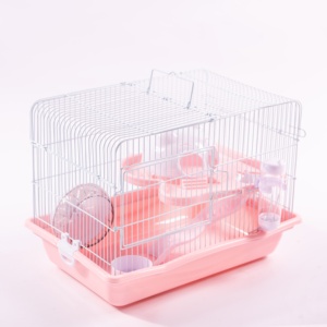 Pink Rectangular Steel Wire Small Hamster Cage with Plastic Tray and Accessory - Product Image 3