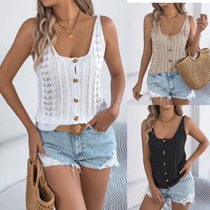 Chaleco de Punto con Botones y Diseño Calado <span class=keywords><strong>en</strong></span> Color Liso, Colección Primavera/Verano 2026, Ropa de <span class=keywords><strong>Mujer</strong></span> <span class=keywords><strong>para</strong></span> Vacaciones - Product Image 2