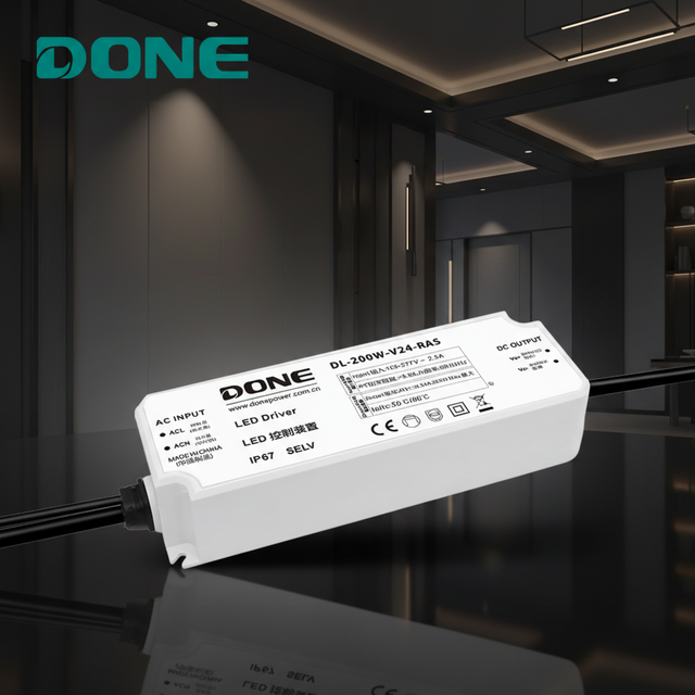DONE RAS Series 30W-200W 12V 24V 36V 48V DALI-2 Dimmable Class II IP67 LED Driver for High-end Commercial Gallery Museum