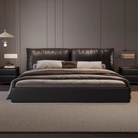 Lit double moderne italien minimaliste en cuir de vachette matelassé, taille Queen, avec cadre en bois de pin, rangement, tatami souple, garantie 5 ans