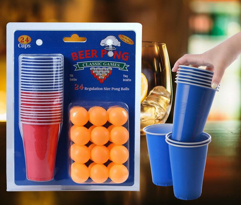 12 red cups+12 blue cups+24 yellow balls