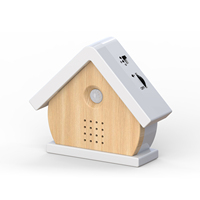 Machine à sons d'oiseaux en forme de maison avec capteur de mouvement PIR, lumière LED et synchronisation sonore rotative pour la maison, le patio et la décoration de camping