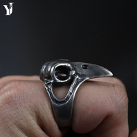 Bague Crâne de Corbeau en Argent Sterling 925, Style Gothique, Creux, Vintage, Punk, Biker, Bijoux pour Hommes et Femmes, Vente en Gros Personnalisée