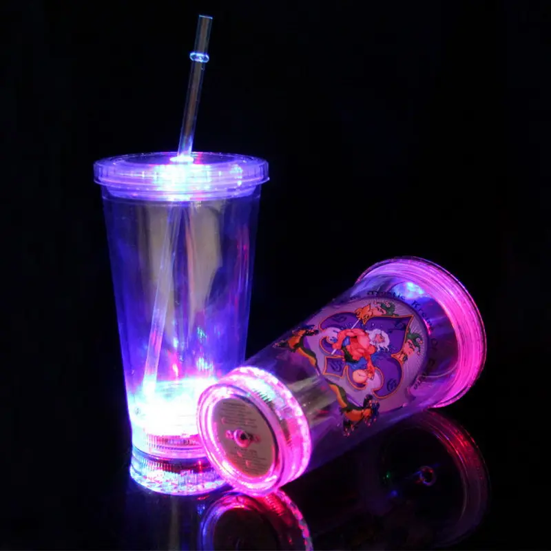Novelty 16oz LED double wall tumbler with straw and lid