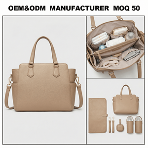 Tas Popok Multifungsi OEM Produsen, Tas Bayi Kulit Modis untuk Ibu Ayah, Tas Perjalanan Besar dengan 13 Kantong - Product Image 1