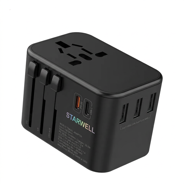Universal GaN PD 65W Charger 4 USB Retractable Cable All in One Fast Charger Type C QC3.0 Compact Multi Port Travel Adapter