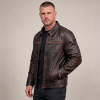 Veste en cuir marron vieilli vintage pour homme, fermeture éclair intégrale, manteau en cuir véritable, fabrication sur mesure, vente en gros pour vêtements d'extérieur