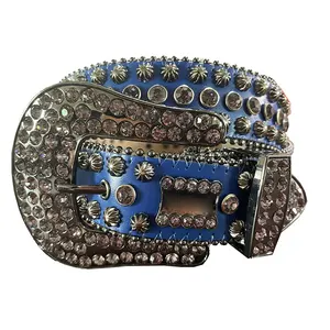 DNA or BB simon Rhinestone Belt with Blue Belt Strap Flower Girls and Boys Rhinestone Belts