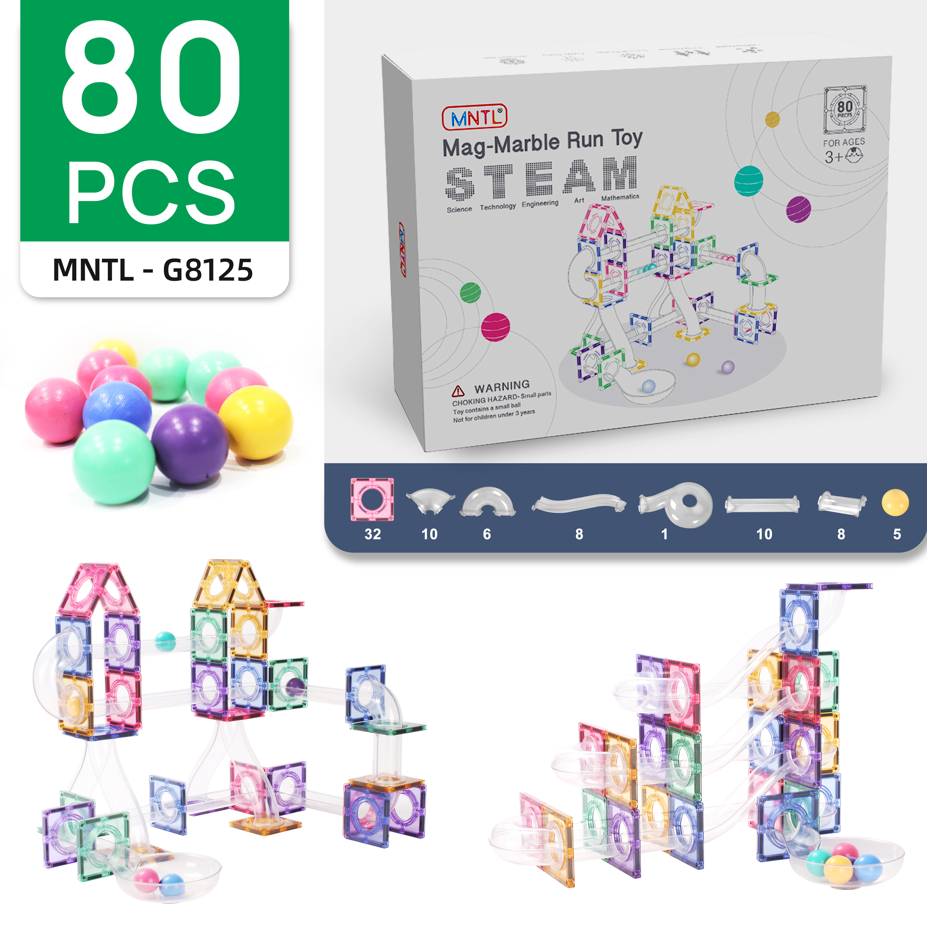 80 pezzi di giochi educativi con pista per biglie