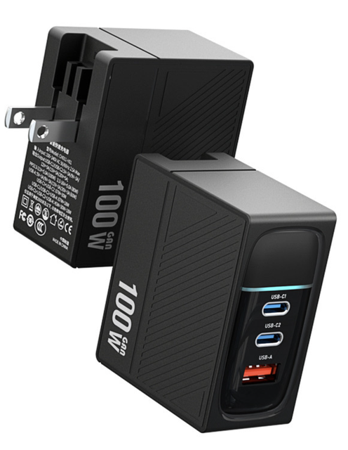 New Style 100W GaN Charger LED Digital Display Dual USB-C USB-A Triple Port Fast Charging for Laptop EU/US/UK Prongs Available