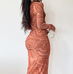 Abito aderente di media lunghezza con girocollo e abito a portafoglio a manica lunga stampato con un abito Pullover SML - Product Image 3