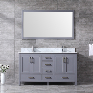 Meuble-lavabo de salle de bain moderne en bois massif de qualité supérieure, résistant à l'eau, design écologique, surface facile à nettoyer, idéal pour appartement de style ferme, avec miroir - Product Image 1