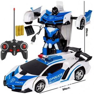 Voiture télécommandée transformable pour enfants 1:18, jouet robot transformable à une touche avec télécommande cinq directions - Product Image 1