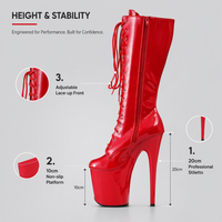 Bottes de strip-teaseuse montantes de 20 cm en cuir PU à lacets avec fermeture éclair latérale, chaussures de pole dance, talons aiguilles pour danseuses exotiques, logo personnalisé