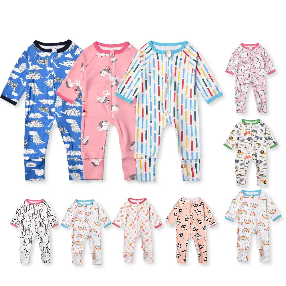 Baby romper comfortable unisex baby zip pajamas long sleeves cotton baby girl pajamas