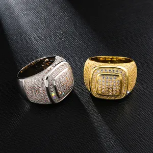 Trend Brass Iced Out Square Hip Hop Ring For Men Fashion Jewelry