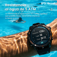 Montre connectée Miccell 5 ATM, charge sans fil, batterie longue durée, fréquence cardiaque, oxygène, IA, répond aux appels