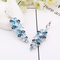 Mematuhi Fine Jewelry Set perhiasan bunga 3 PCS Sterling Silver 925 Topaz biru langit Cluster mewah untuk wanita