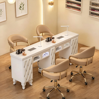 Table de manucure double avec collecteur de poussière, bureau matelassé blanc, chaises rose doré, ensemble de mobilier pour salon de manucure, vente en gros, OEM