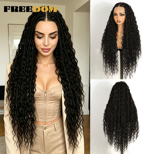 Perruque FREEDOM 13X4 synthétique tressée avec dentelle transparente pour <span class=keywords><strong>femme</strong></span>, 32 pouces, pour tresses torsadées brunes, fausses locks, usage quotidien - Product Image 3