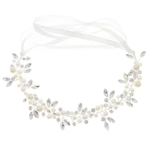 Wedding Hair Accessories White Flower Headband Pearl Hair Dress for Girl and Flower Girls Cute Bridal Wedding Hairband